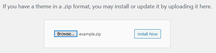 WordPress uplaod webiste template screen with example upload 